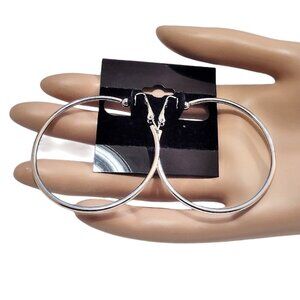 1 7/8" Polished Hoops Clip On Earrings 48mm Silver Plated 2mm Tube Round Smooth
